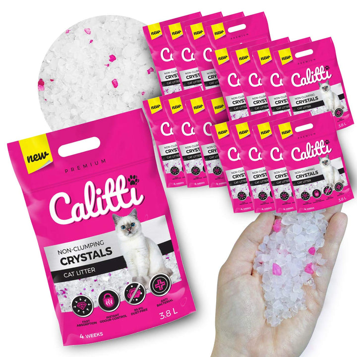 Calitti - Silikat Katzenstreu | Premium Crystals Silikatstreu | Antibakteriell Katzensand | 16-er Se
