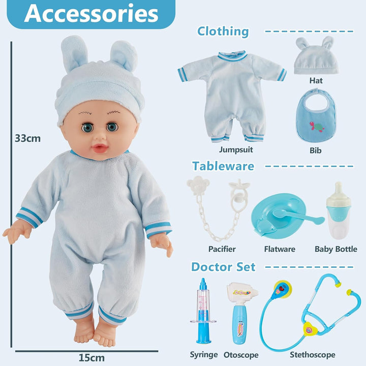 HERSITY Babypuppen Spielzeug mit 12 Ton, Sprechende Babypuppe Kinder Automatisches Öffnen und Schlie
