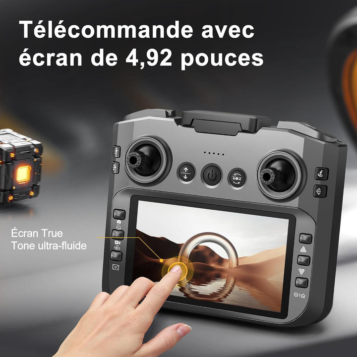 Drohne mit 4,9-Zoll-Bildschirm-Fernbedienung, HD-Dual-Kamera, bürstenlosem Motor, 360° Flips, optisc