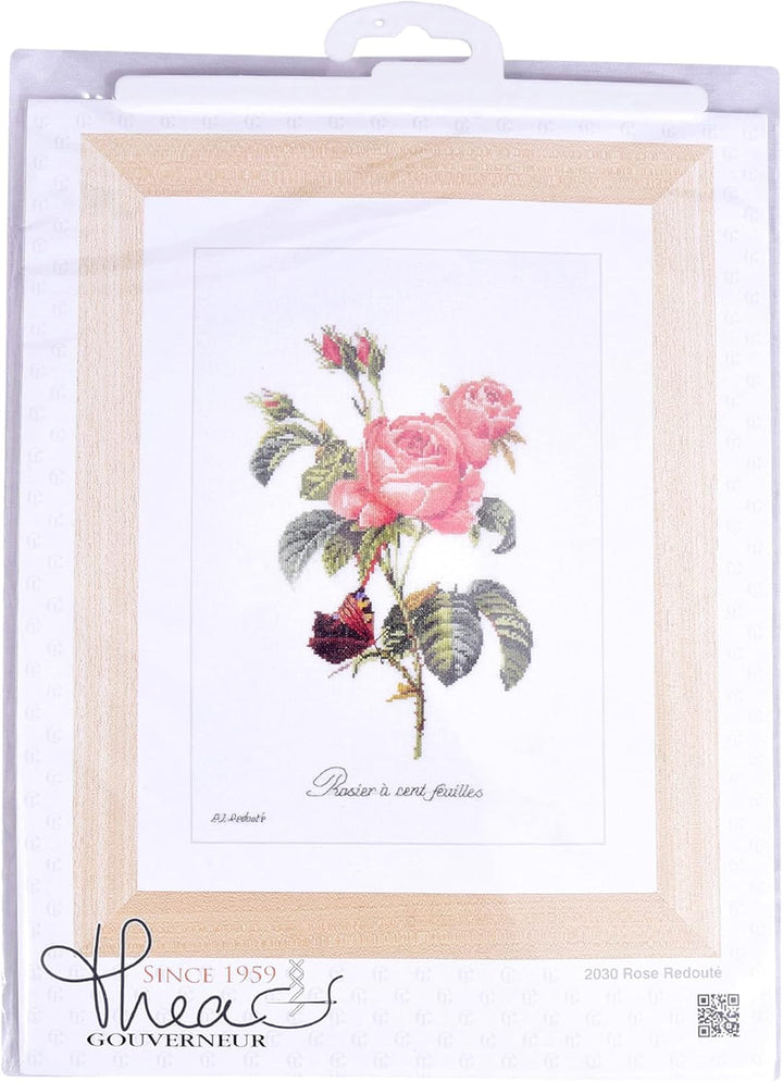 Thea Gouverneur - Kreuzstich-Set - Rosenroter Weg - Leinen - 36 Count - Für Erwachsene - 2030, Rosen
