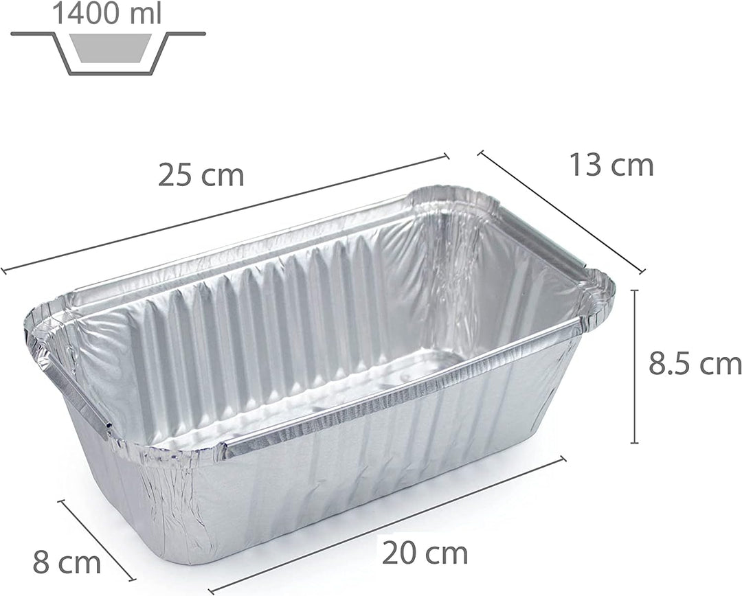 Miamex 100 Stück Aluminiumschalen 1400 ml Einwegschalen mit Deckel für Transport von Lebensmitteln –