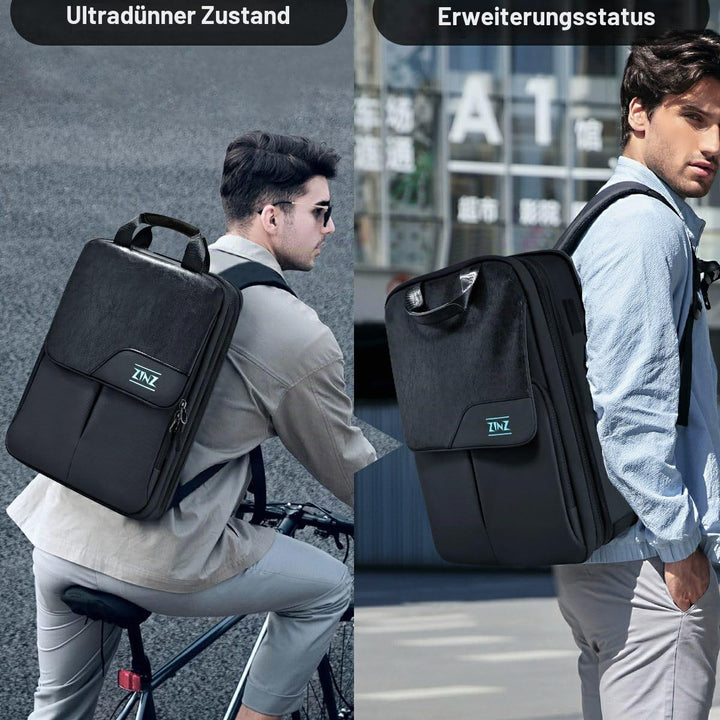 ZINZ Schlanker und Erweiterbarer Laptop-Rucksack 15,6 16 17 Zoll Reise-Business-Rucksack Regenfester