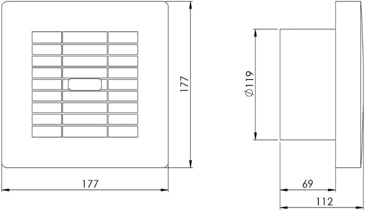 Steinberg14 Ø 120mm Badlüfter mit Automatischen Jalousie/Lamellen - Weiss Ventilator für Bad WC Küch