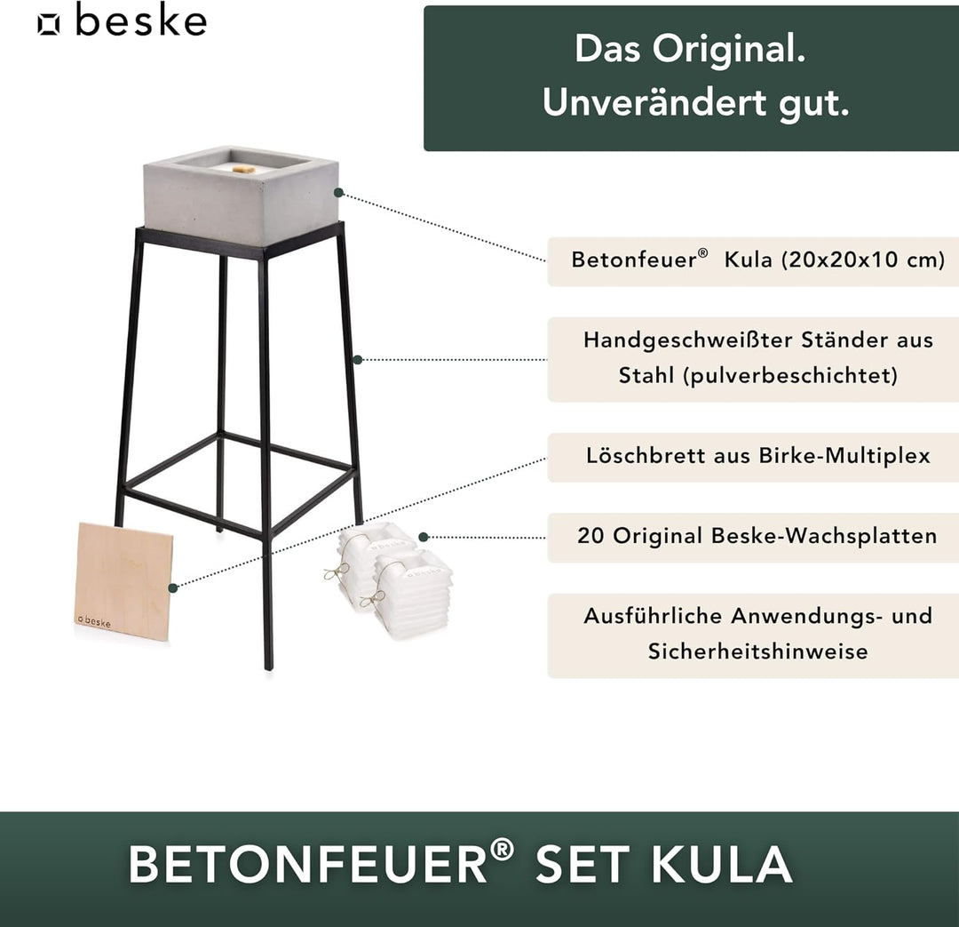 Original Betonfeuer Set inkl. Ständer Löschbrett und Nachfüllwachs | Pulverbeschichteter Ständer | H