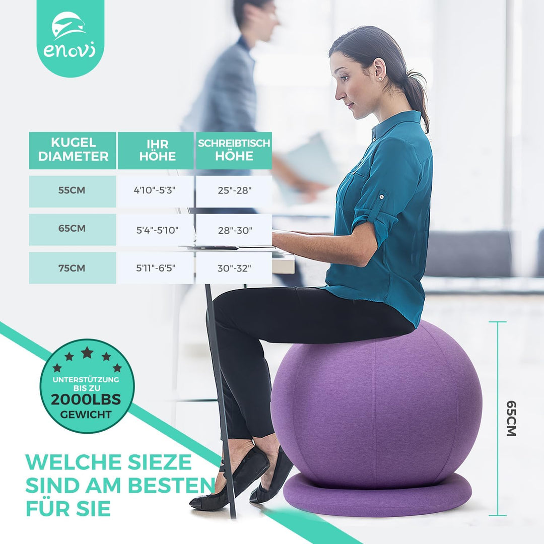 ProfiBalance Gymnastikball mit Abdeckung, Pezziball, Sitzball Büro Weinrot 60-65cm Sitzhöhe, Weinrot