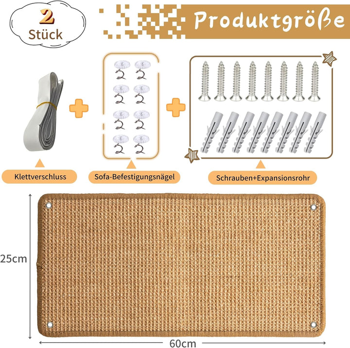 2 Stück Kratzmatte aus Sisal, Kratzmatte für Katzen, mit Klebeband, Katzenkratzmatte, Teppich zum Sc