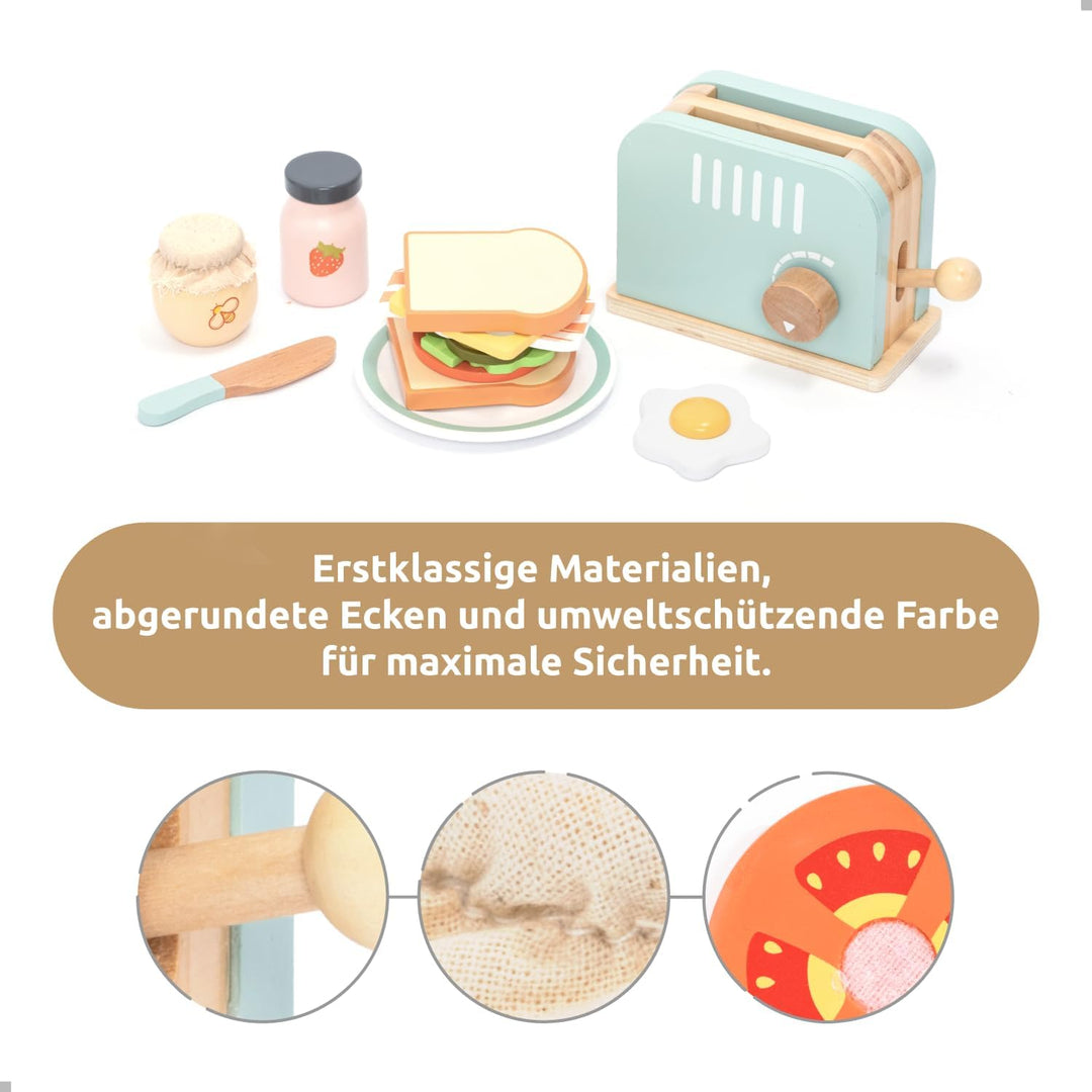 UMU® Holz Toaster & Sandwich Küchenspielzeug - inkl. Pop-up Toaster, Butter schneiden, Kinderküche Z