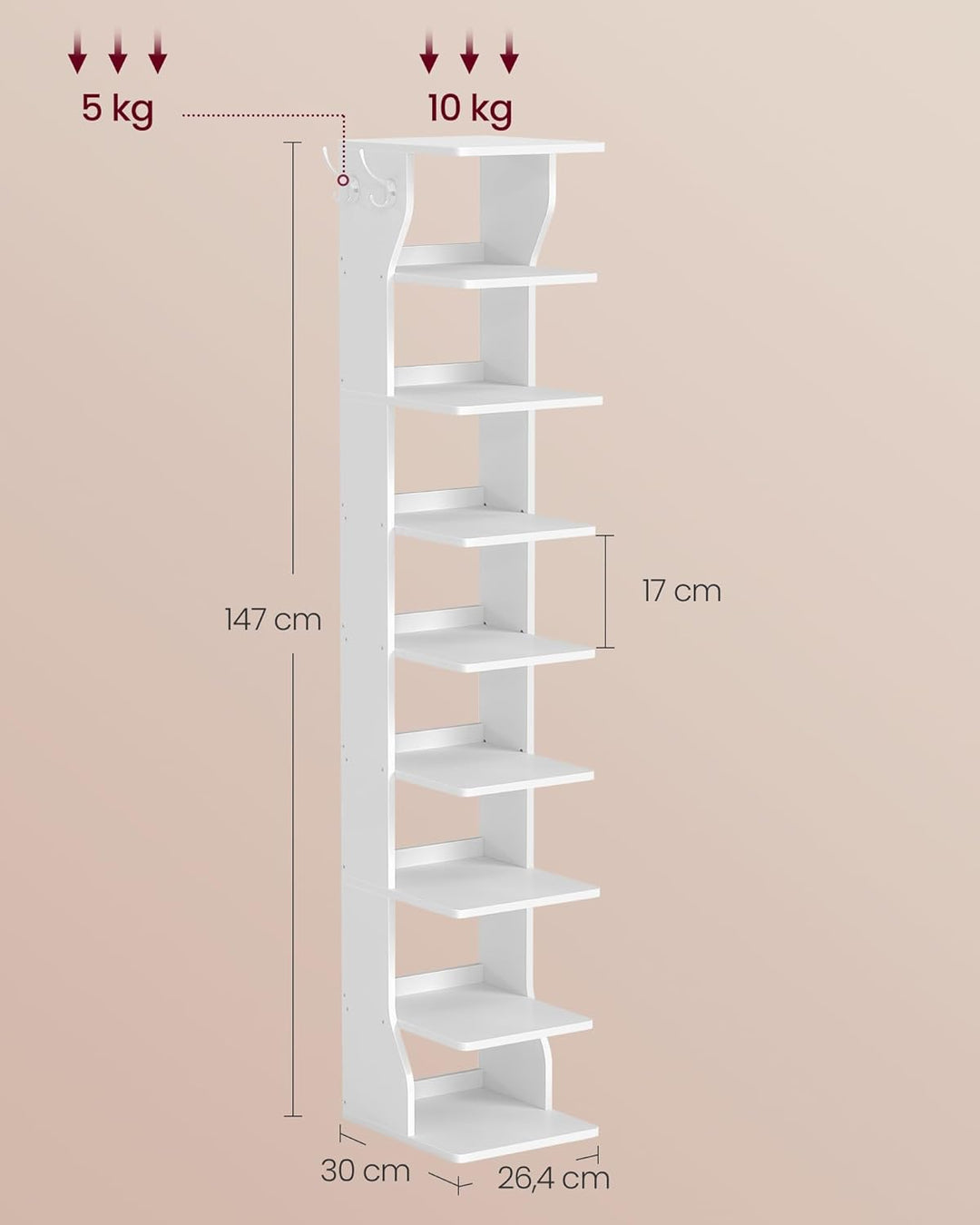 VASAGLE Schuhregal schmal, Standregal mit 9 Ebenen, platzsparend, für Eingangsbereich, Ecke, Schuhab