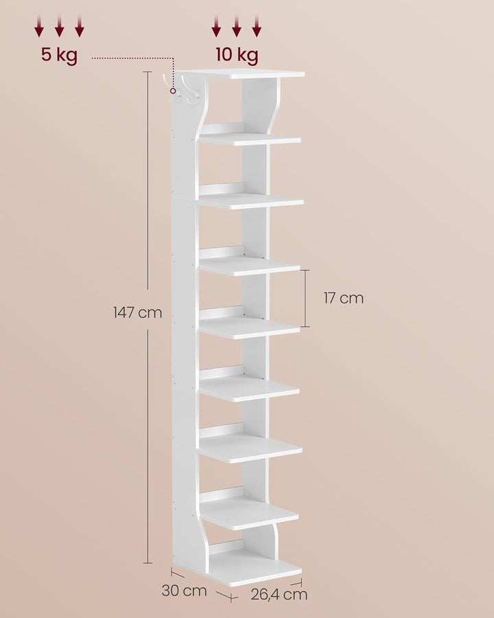 VASAGLE Schuhregal schmal, Standregal mit 9 Ebenen, platzsparend, für Eingangsbereich, Ecke, Schuhab