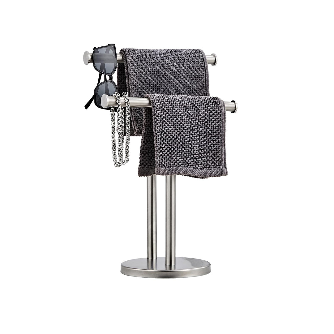 Hand Tower Holder Stand, Bodenstehende T-förmige Doppelschicht Handtuch SUS304 Edelstahl Badezimmer