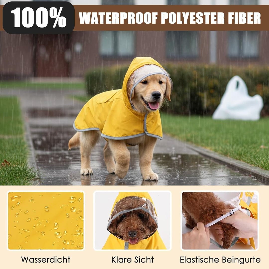 Hunderegenmantel Wasserdicht Winddicht, Verstellbare Regenjacke mit Kapuze &amp; Weichem Futter für Klei