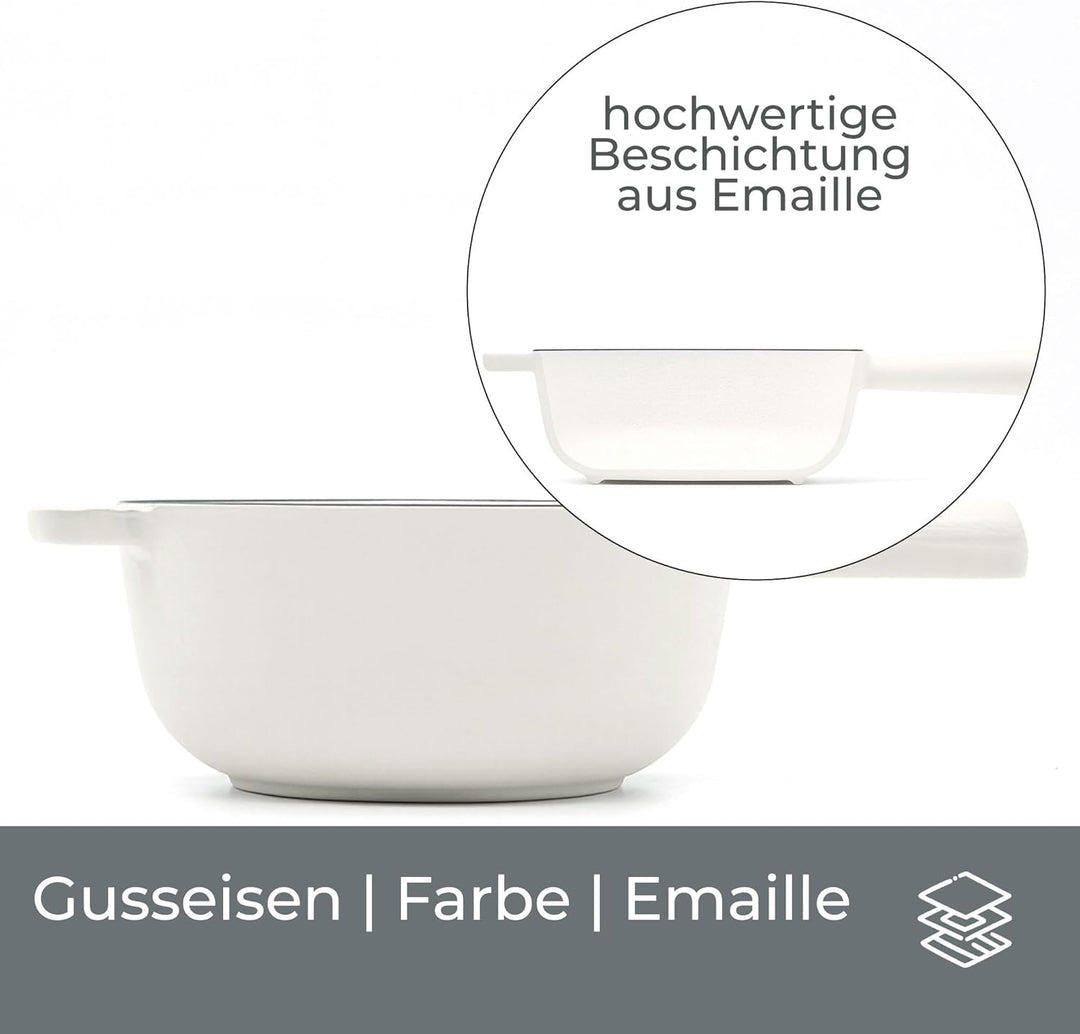 osoltus Fondue | Käsefondue | Fleischfondue Topf Gusseisen cremeweiss 6 Personen Emaille Cremeweiss