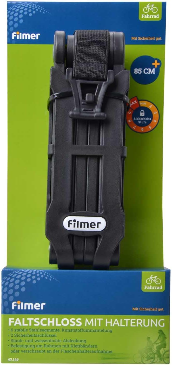 Filmer, 43149, Faltschloss mit Halterung, Länge: 85 cm, 6 stabile Stahlsegmente, Kunstoffummantelung