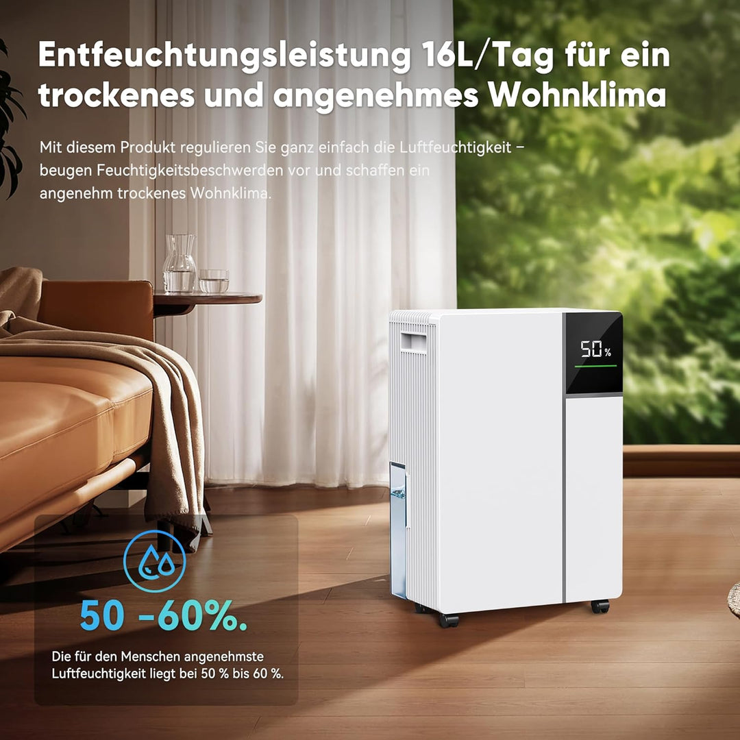 Fwoueot Luftentfeuchter Elektrisch, Raumentfeuchter mit Kompressor,16L/24h Entfeuchter für Räume bis