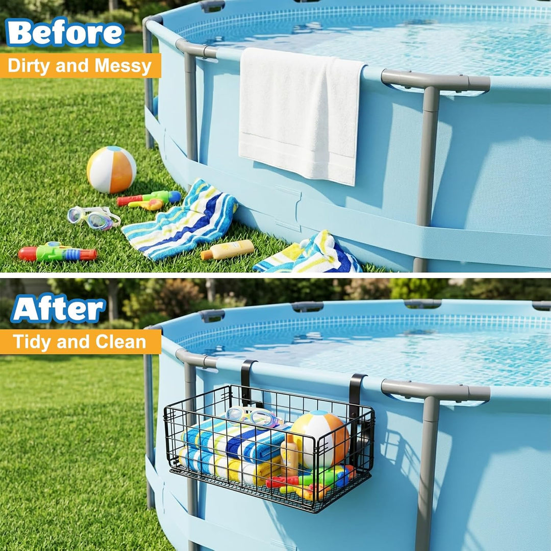 Pool Aufbewahrungskorb, Faltbar Metall Pool Korb Durchbrochenes Design Organisationskorb für oberird