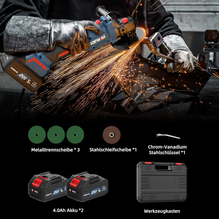 NANWEI Akku-Winkelschleifer, kompatibel mit Makita 18V-Akku, 125 mm bürstenloser Winkelschleifer, El