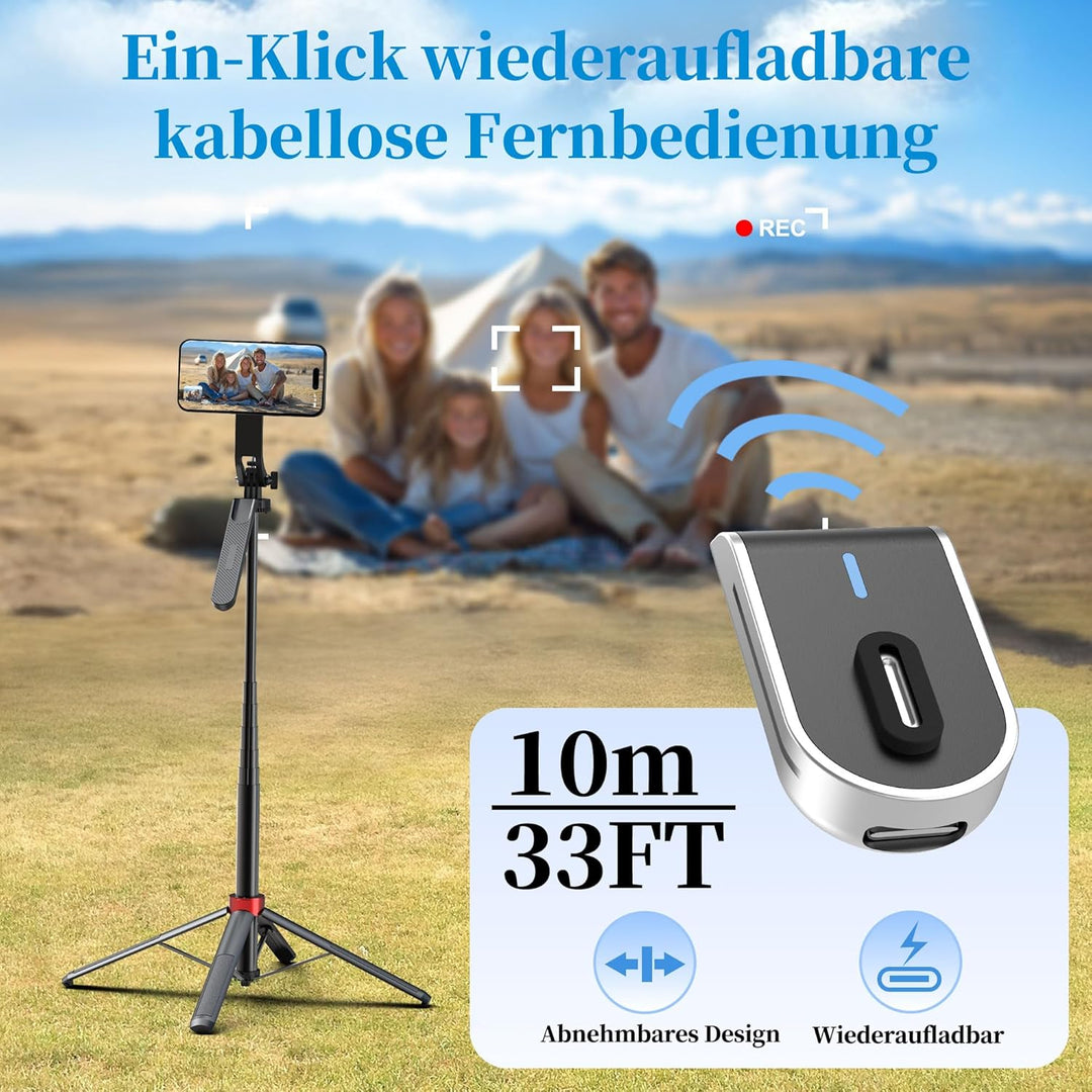 PlusAcc 176cm Magnetisches Selfie-Stativ für MagSafe - Stabile Tripod Stick Halterung & 360° drehbar