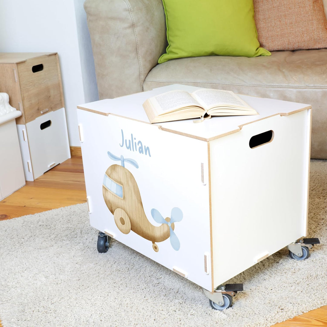 Peronalisierbare Rollbox mit Helikopter Kinder-Motiv (33x45,5x34,5cm + 6cm Räder-Höhe) Kisten/Boxen