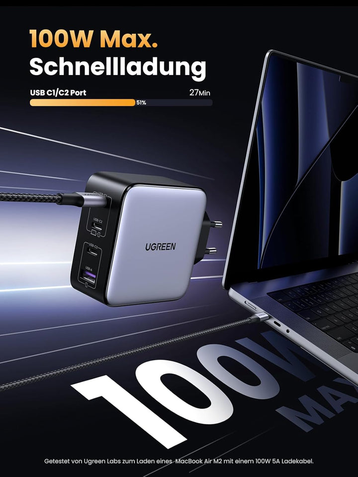 UGREEN Nexode 100W USB C Ladegerät GaN USB C Netzteil 4 Ports Charger PD Ladegerät mit PPS unterstüt