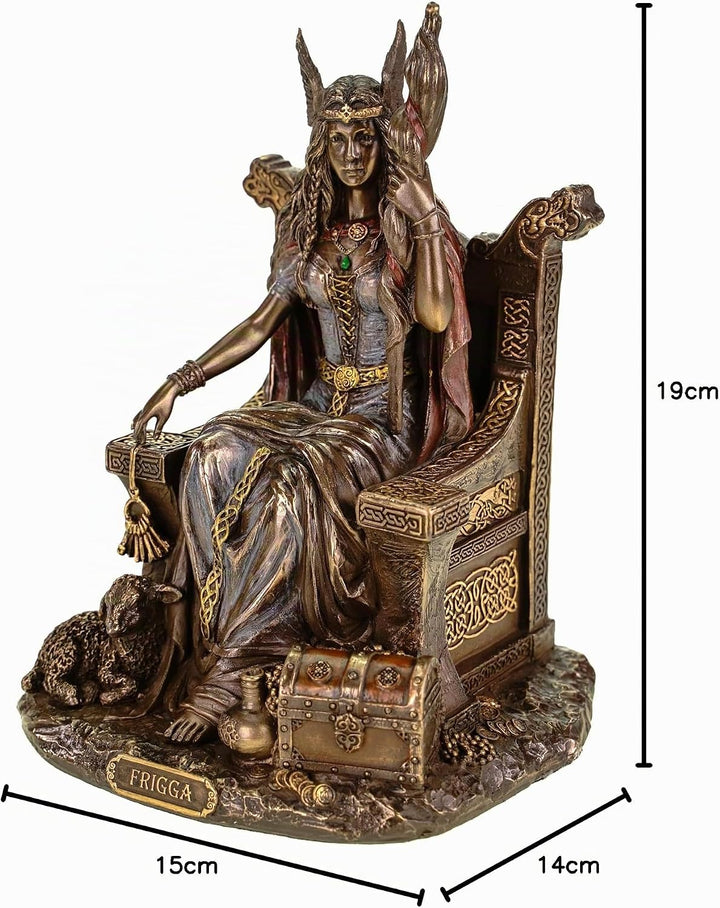 Veronese 708-7432 Germanische Göttin Frigga Frau Odins auf Thron Frigg Odin bronziert Figur