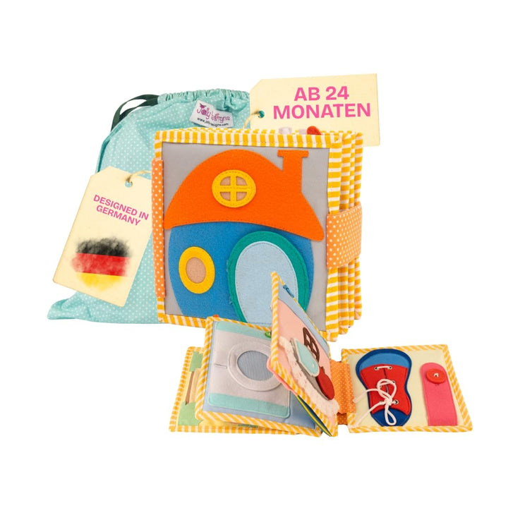 Jolly Designs 6-seitiges Mini Quiet Book Home Sweet Home- Montessori Lernspielzeug Tus Hochwertigem