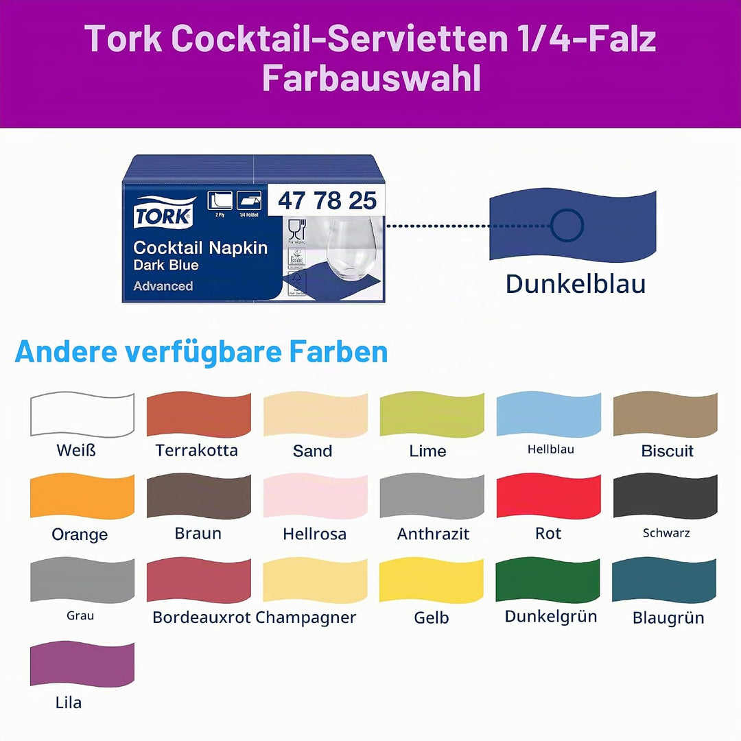 Tork 477825 Cocktailservietten Dunkelblau / Cocktail Serviette in Advanced Qualität mit 1/4 Falz / 1
