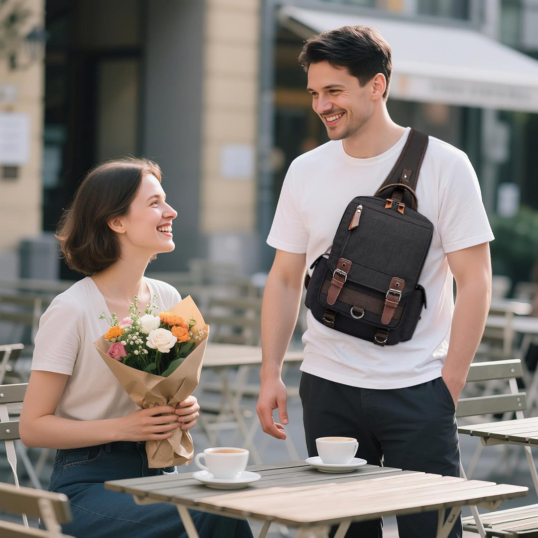 DORRISO Brusttasche Herren Mode Grosse Kapazität Schultertasche für 10,9 Zoll iPad mit Griff Mehrere