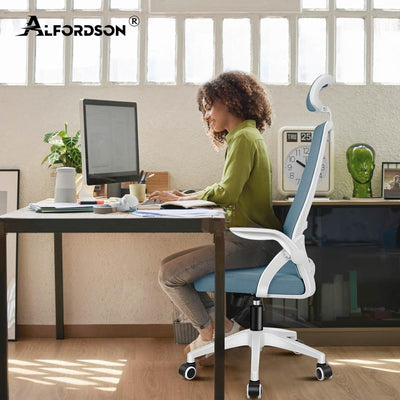 ALFORDSON Bürostuhl, Sessel mit Kopfstütze, Computer-Schreibtischstuhl mit Lordosenstütze, Drehstuhl