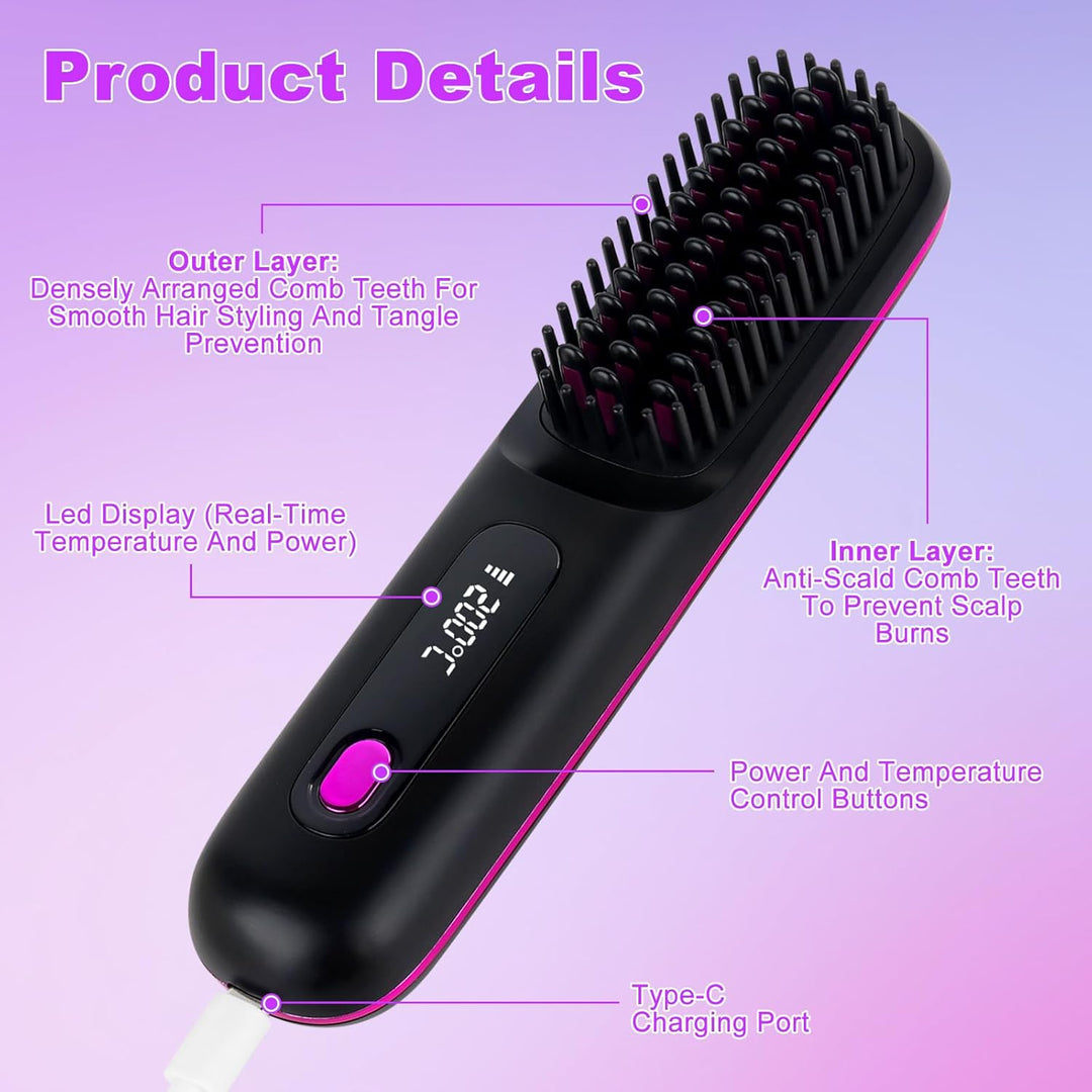 Kabellose Glättbürste, 160-200℃ Glättbürste Kabellose mit LED-Anzeige Und 3 Temperatureinstellung, M