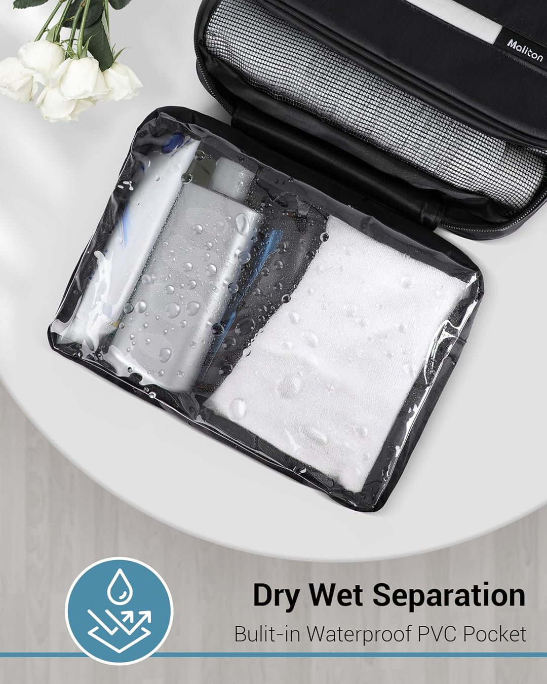 Maliton Kulturbeutel Herren，Faltbare Kulturbeutel zum Aufhängen mit 4 Fächern, Grosse Waschtasche fü