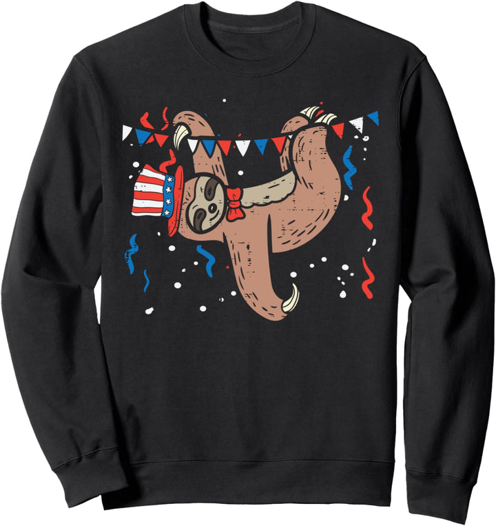 Hanging Sloth American Flag USA 4th Of July Fourth Animal Sweatshirt