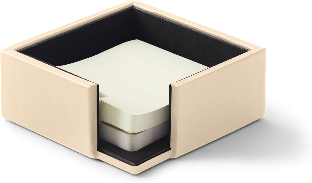 Eglooh - Minerva - Notizzettel Box Leder Beige - Zettelbox, Notizklotz, Zettelkasten für Schreibtisc
