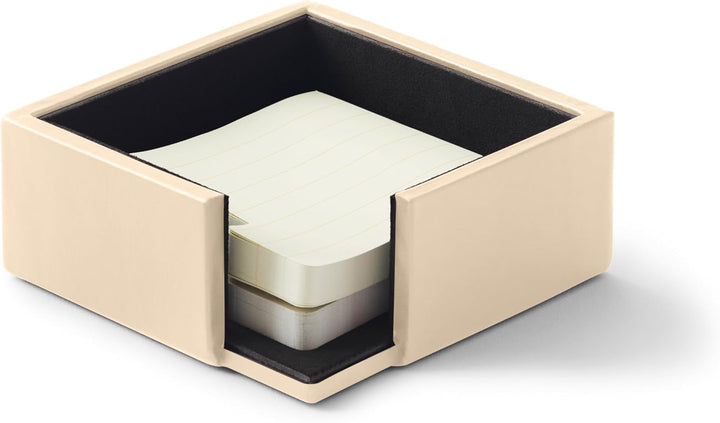 Eglooh - Minerva - Notizzettel Box Leder Beige - Zettelbox, Notizklotz, Zettelkasten für Schreibtisc