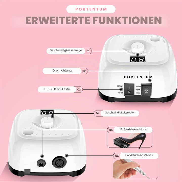 PORTENTUM Professionelle Nagelfräse, 35000 U/min, elektrisches Maniküre- und Pediküre-Set, 16 Elemen