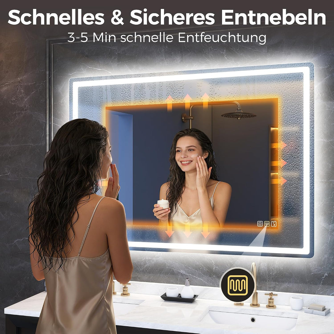 STARLEAD Badspiegel-mit-Beleuchtung 100x70cm, Spiegel-mit-Beleuchtung und Entfoggen, Bluetooth, Dimm