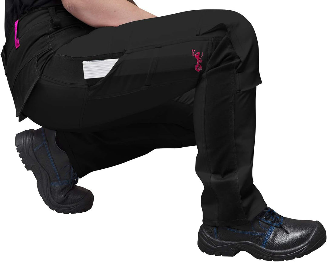 strongAnt Damen Arbeitshose komplett Stretch für Frauen Bundhose mit Kniepolstertaschen Schwarz Grau