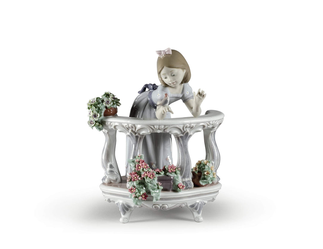 LLADRÓ Mädchen-Figur Frühlingserwachen. Mädchen Mit Blumen. Porzellan.