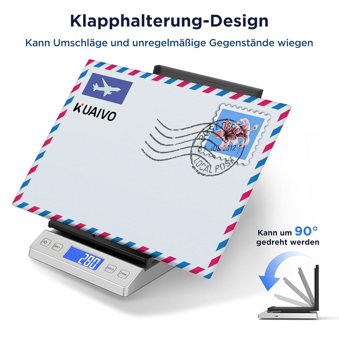 Briefwaage, 30kg/2g Digitale Paketwaage mit Halte & Tara Funktion, Hohe Präzision Faltbare Plattform