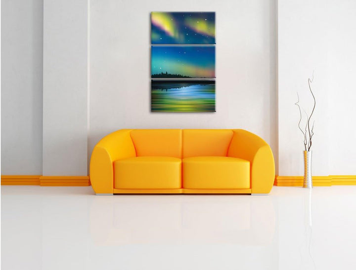 Pixxprint Polarlichter in Alaska als Leinwandbild | Grösse: 3 Teilig (120x80) | Wandbild| Kunstdruck