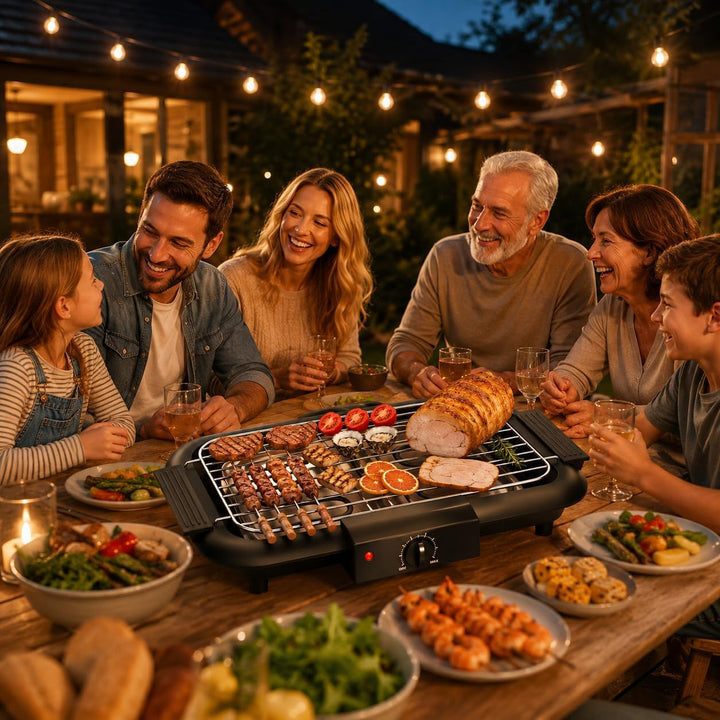 Elektrogrill Tischgrill 2000W Rauchfrei Kompakt Balkon Küche Schwarz | 2000W Schnelles Aufheizen, Vo