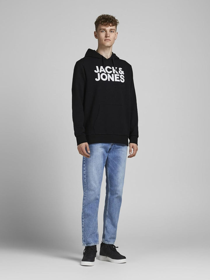 JACK & JONES Hoodie Herren Regular Fit JJEADRIAN Kapuzenpullover Pullover Sweater Print Schwarz Grau