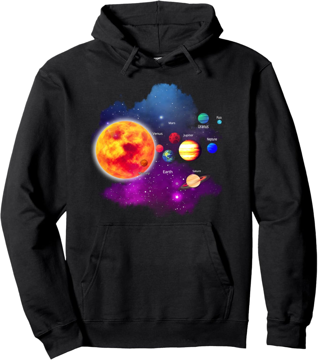Sonnensystem Motiv mit Sonne Planten Sternen Galaxien Pullover Hoodie