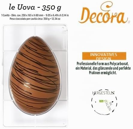 Decora, 0050058 Schokoladeneierform aus Polycarbonat 1 Kavität 163 x 230 mm, Ideal für glänzende und