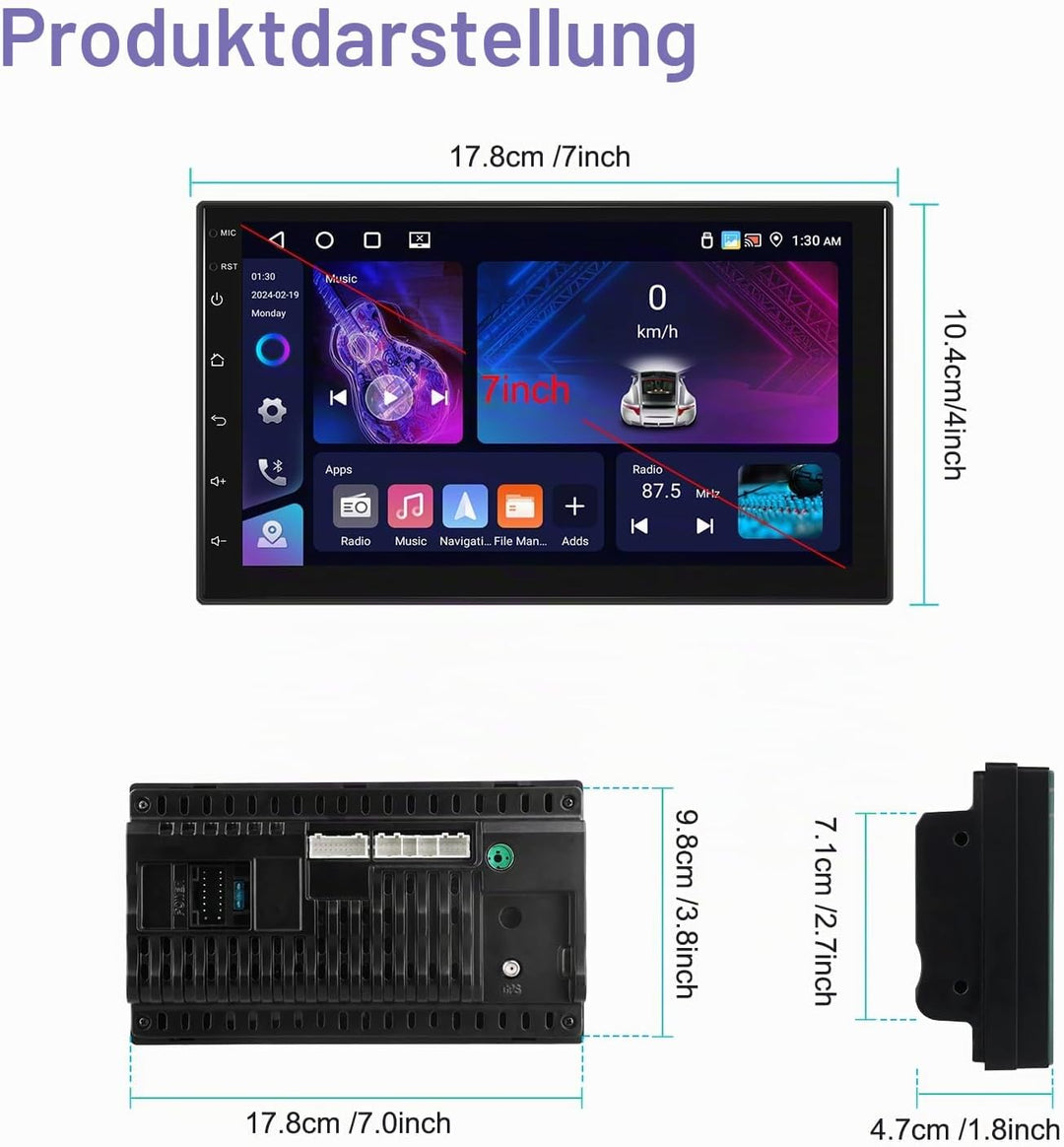 Rimoody 4G+64G Wireless Carplay Android 13 Autoradio 2 Din 7 Zoll Touchscreen Autoradio mit Android