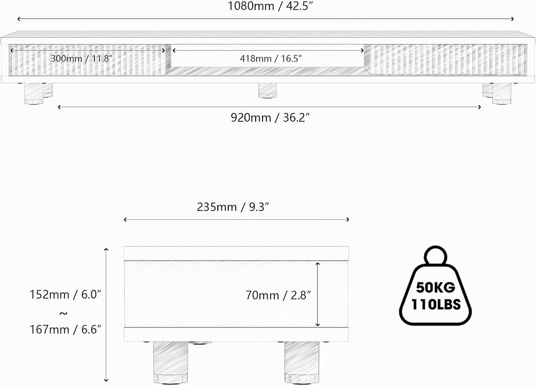 Fenge Dual Monitorständer 108cm Grosser Bildschirmständer mit 2 Glas-Schiebetür Höhenverstellbarer M