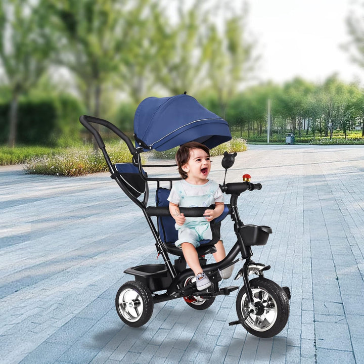 Dreirad 4 in 1 Aveo, Kinderdreirad, Jogger mit Zubehör, Klappbar, Dachfenster, Lenker, Unplattbar-Rä