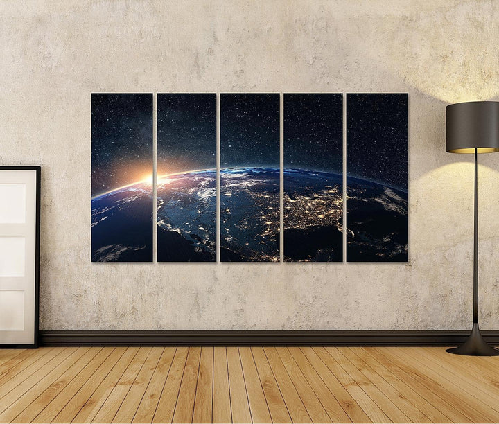 islandburner Bild auf Leinwand Planet Erde Raum Nacht Nasa Bilder Wandbilder Poster Leinwand 170x80c