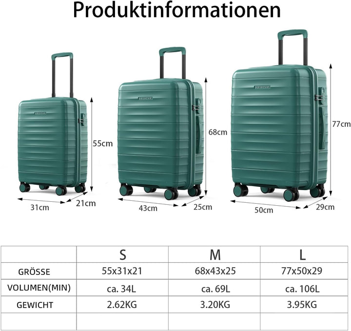 Hartschalenkoffer Mittelgross aus Polypropylen - Leicht Reisekoffer | Robuster Koffer Trolley | 4 Ro