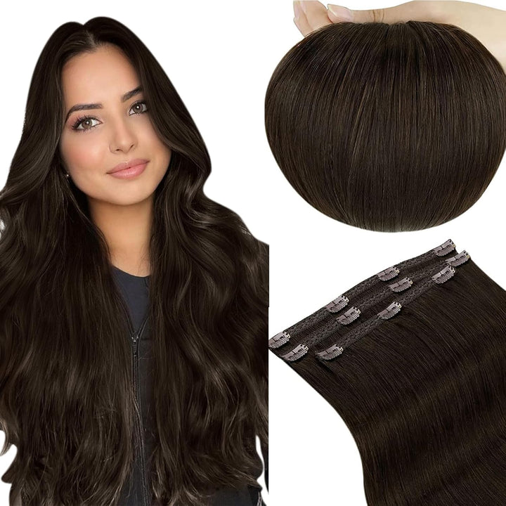 RUNATURE Clip Extensions Echthaar Braun 35cm Unsichtbar Clip in Extensions Echthaar Dunkel Braun Rem