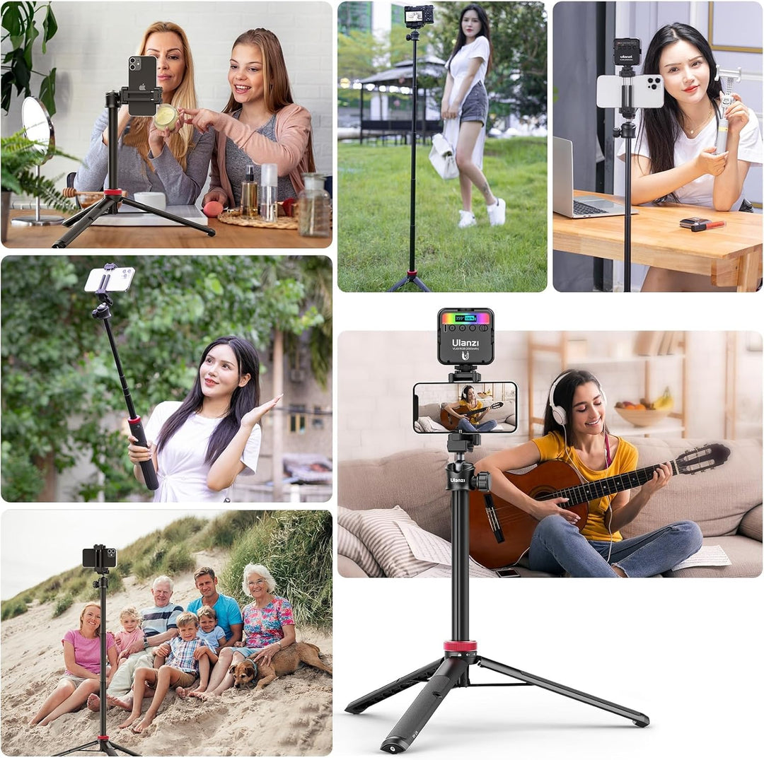 ULANZI MT-44 Selfie Stick Stativ für Telefon und Kamera – Max. 146 cm hoch – Ausziehbar – Schwarz/Ro